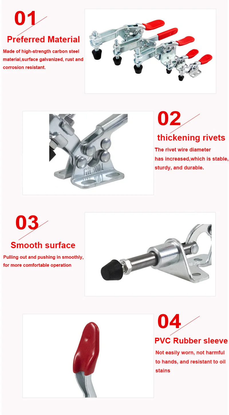 1/2/4/6pcs GH-203P Toggle Clamp 227kg Quick Release Horizontal Clamps Locking Lever Fastener Hand Tool Woodworking Clip