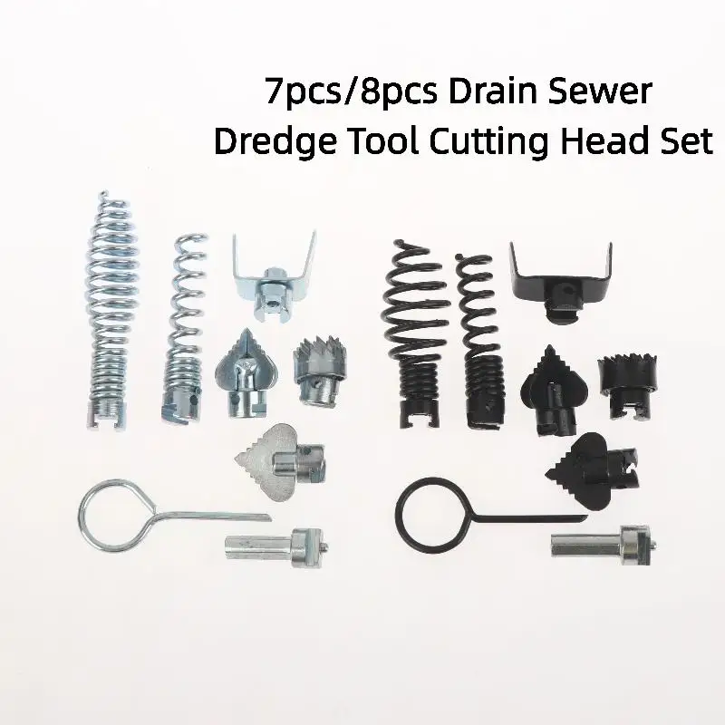 

7/8Pcs Drain Cleaner Cutting Head Set, Combination Cutter Head Tools for Toilet Bathtub Bathroom Pipe Dredging