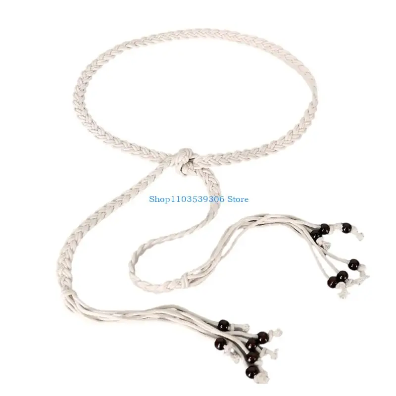 400A أنيقة حبل قطن مضفر حزام العرقية حبة الدانتيل ربط مرنة طول الخصر الحبل حبل للاستخدام المكتبي غير الرسمي في الهواء الطلق