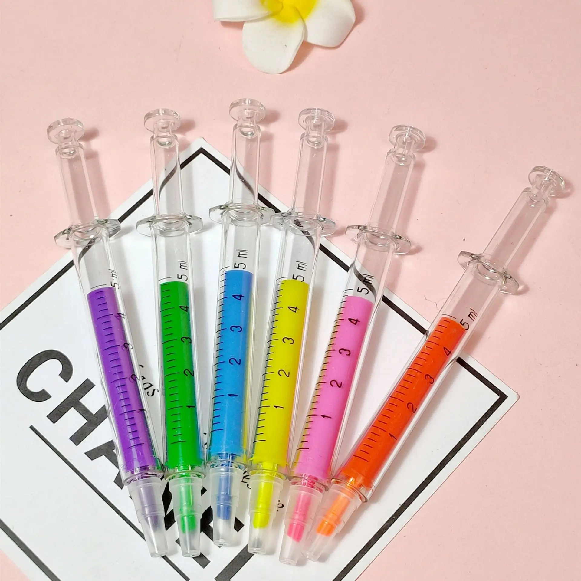 Syringe Highlighter Pen Syringe Needle Shape Mechanical Color Pen Ballpoint for Office School Marker Writing Tool