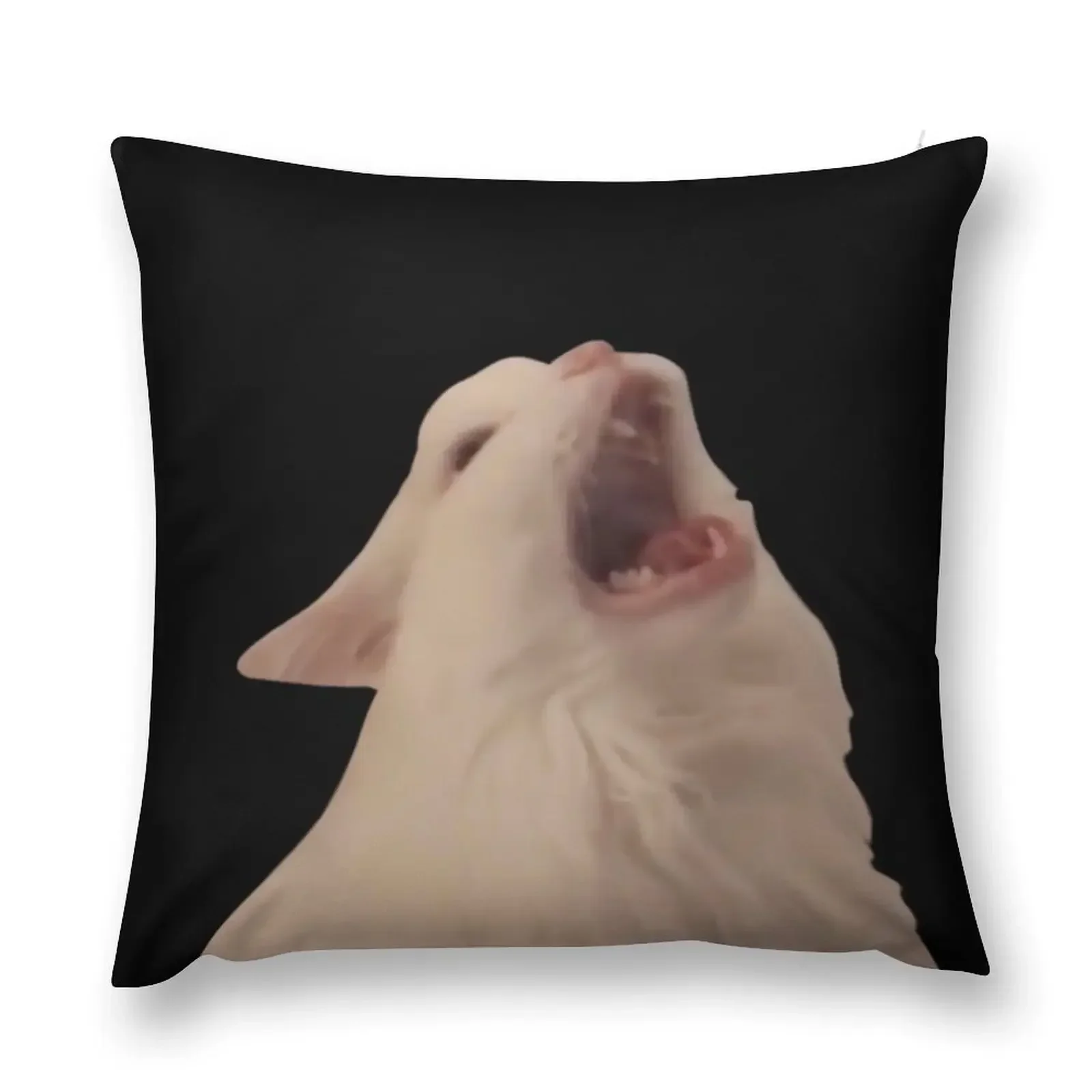 

White Cat Screaming Meme Throw Pillow Couch Cushions Sofas Covers pillow