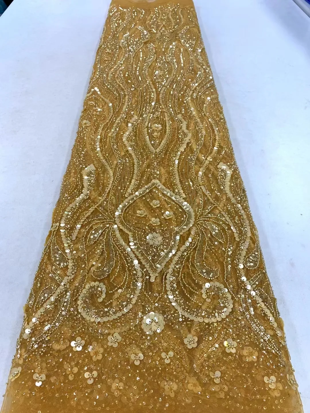 

Luxury African Handmade Beads Sequins Lace Fabric 2023 High Quality French Groom Embroidery Nigerian Net Lace Fabrics Sew QF0936