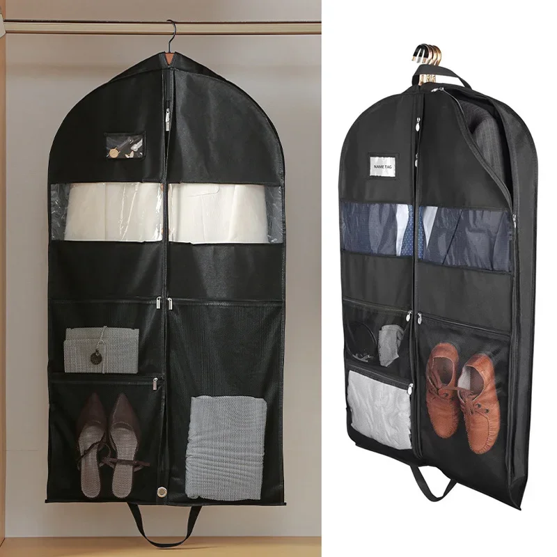 Portable Hanging Garment Bag Clothing Dust Cover Travel Garment Bag with Mesh Pockets Closet Clothes Dustproof Storage Protector