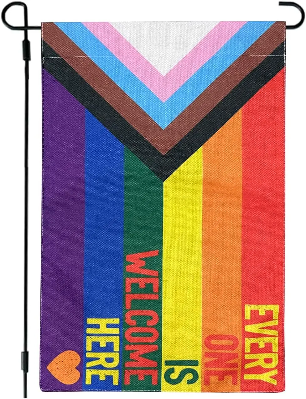 Progress Pride Everyone is Welcome Here Garden Flag 12x18 inch, Vivid Color Every One Pride Rainbow Flag for Garden Outside, LGB