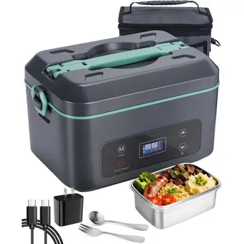 Heated Lunch Box Battery Powered with 5 Side Heating, Portable Food Warmer with 5.5 Cups Removable Container, Self-Heating Food