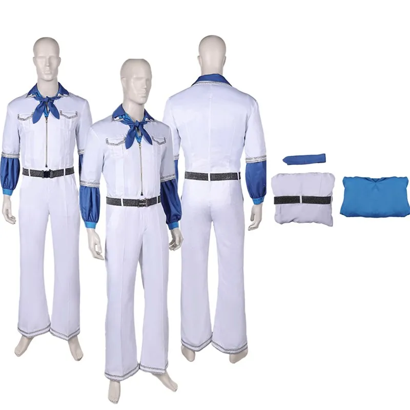 Adult Benny Anderson Cosplay Uniform Costume Men ABBA Retro Band Shirt Jumpsuit Belt Outfits Halloween Carnival Party Suit