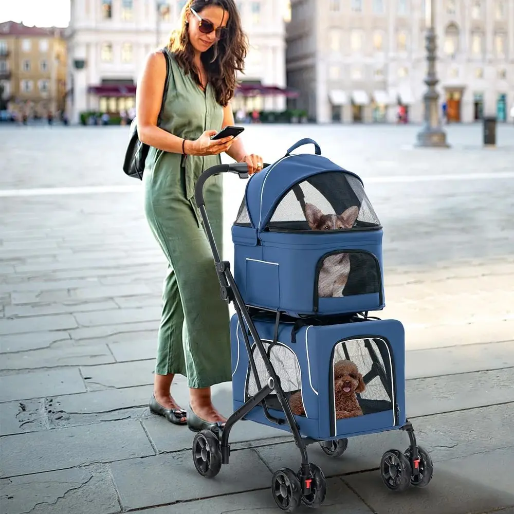 2-in-1 Foldable 3-in-1 Detachable Dog Stroller With Carriers For Multiple Pets