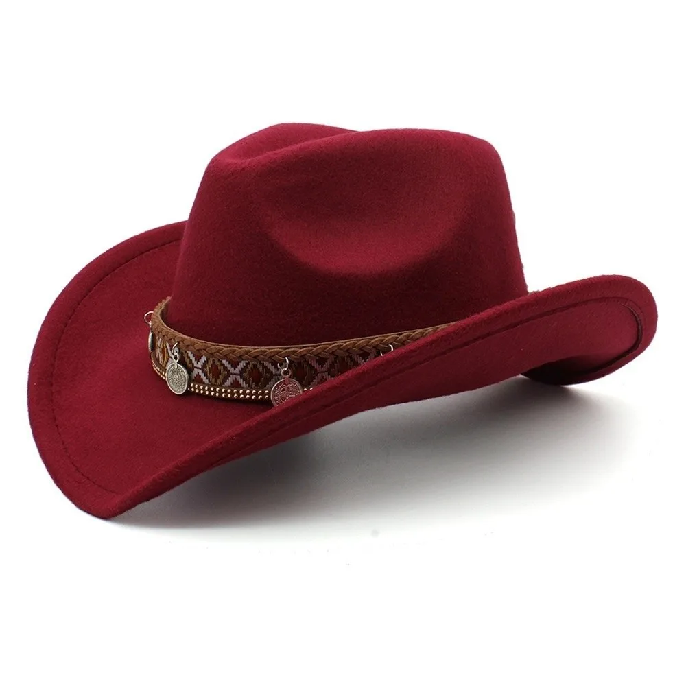 

New Daily Wear Gentleman Hat Wool-Poly Solid Color Cowboy Hat Retro Jazz Cap Unisex