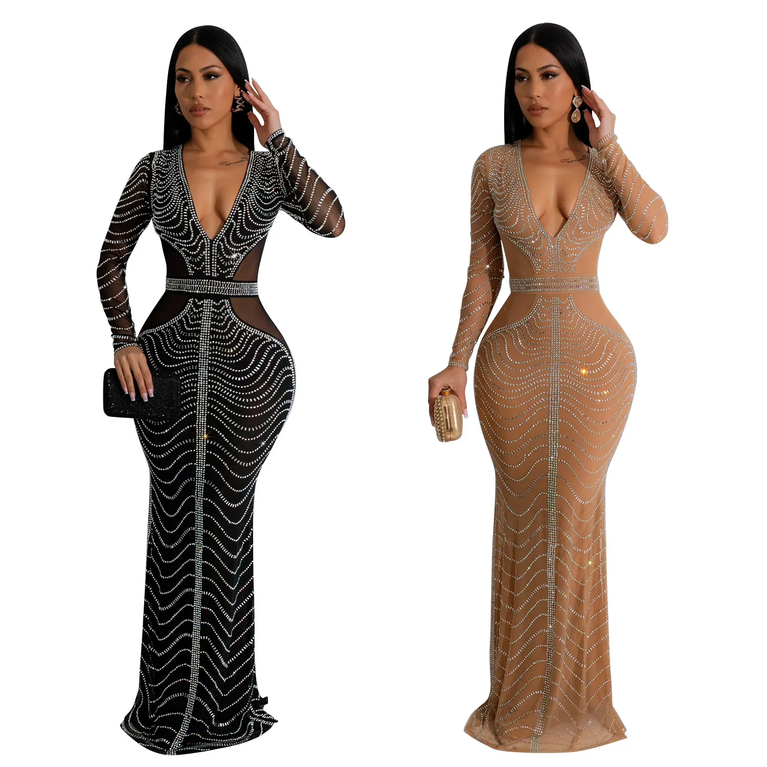 

EINY Luxury Formal Occasion Diamonds Rhinestones Deep V-neck Birthday Evening Wedding Party Bodycon Midi Maxi Dress Vestidos Y2K