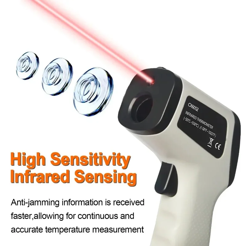 CX6052Handheld Non Contact Heat Laser Temperature Gun Digital Infrared Thermometer Gun for Cooking,BBQ,Oven,-58℉~1022℉(-50~550℃）