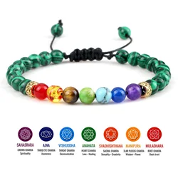 7 Chakra Beaded Charm Bracelet For Women Men 6mm Natural Stone Agates Malachite Reiki Healing Beads Bracelet Couple Yoga Jewelry