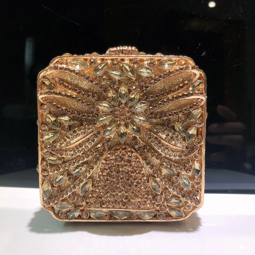 

Dinner bag small square box full of diamonds clutch bag hollow diamond women's bag stone purse