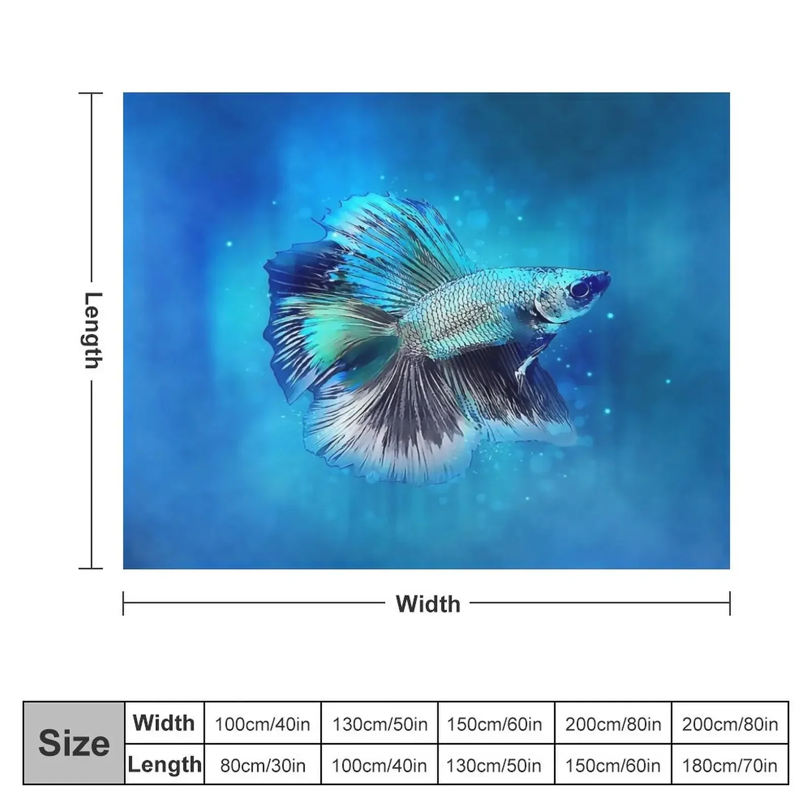 Blue Betta Fish Throw Blanket warm for winter Furry Flannel Fabric Single Blankets