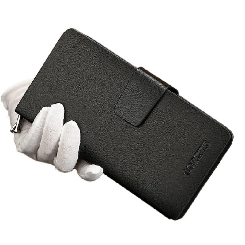 

Men's Double Zipper PU Leather Long Wallet Fashionable Bifold Clutch Bag with Card Holders Solid Letter Design