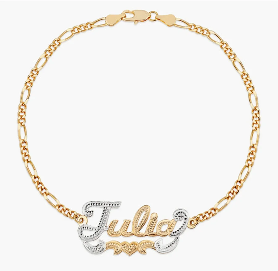 

Customized Bracelets Name With Heart Two-Color Literal Bracelet 18K Gold-plated Stainless Steel Personalized Bracelet For Women