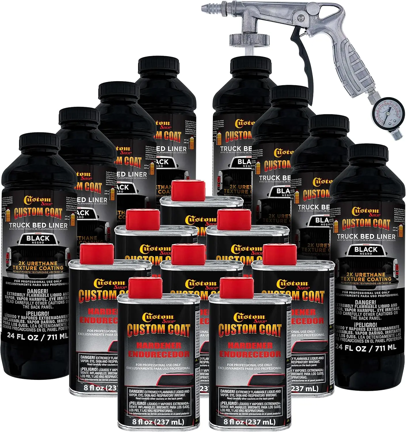 2 Gallon (8 Quart) Urethane Spray-On Truck Bed Liner Kit with Spray Gun and Regulator - Easy 3 to 1 Mix Ratio, Just Mix