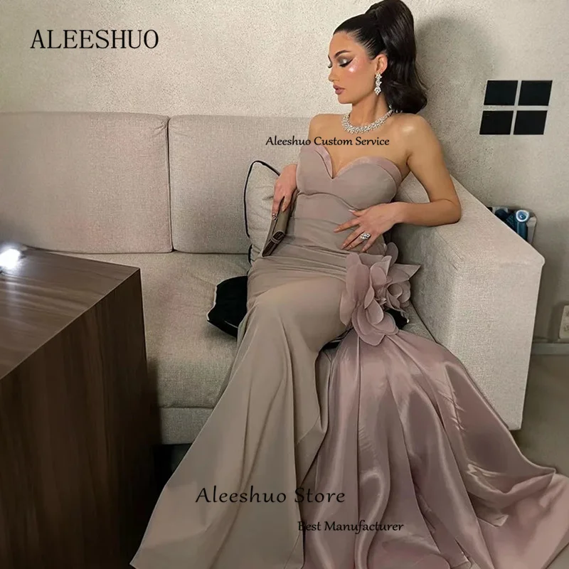 Aleeshuo-Vestidos Sereia Prom, vestido de cetim sem mangas, plissado querida até o chão vestido formal, Arábia Saudita, moderno