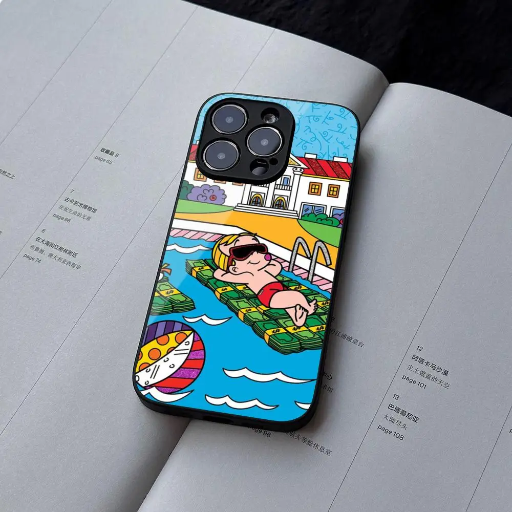 Funda de Teléfono con Diseño de Richie Rich para iPhone 15 17 13 14 12 16 11 Pro XS Max Plus Mini X XR SE2020, Cristal Templado