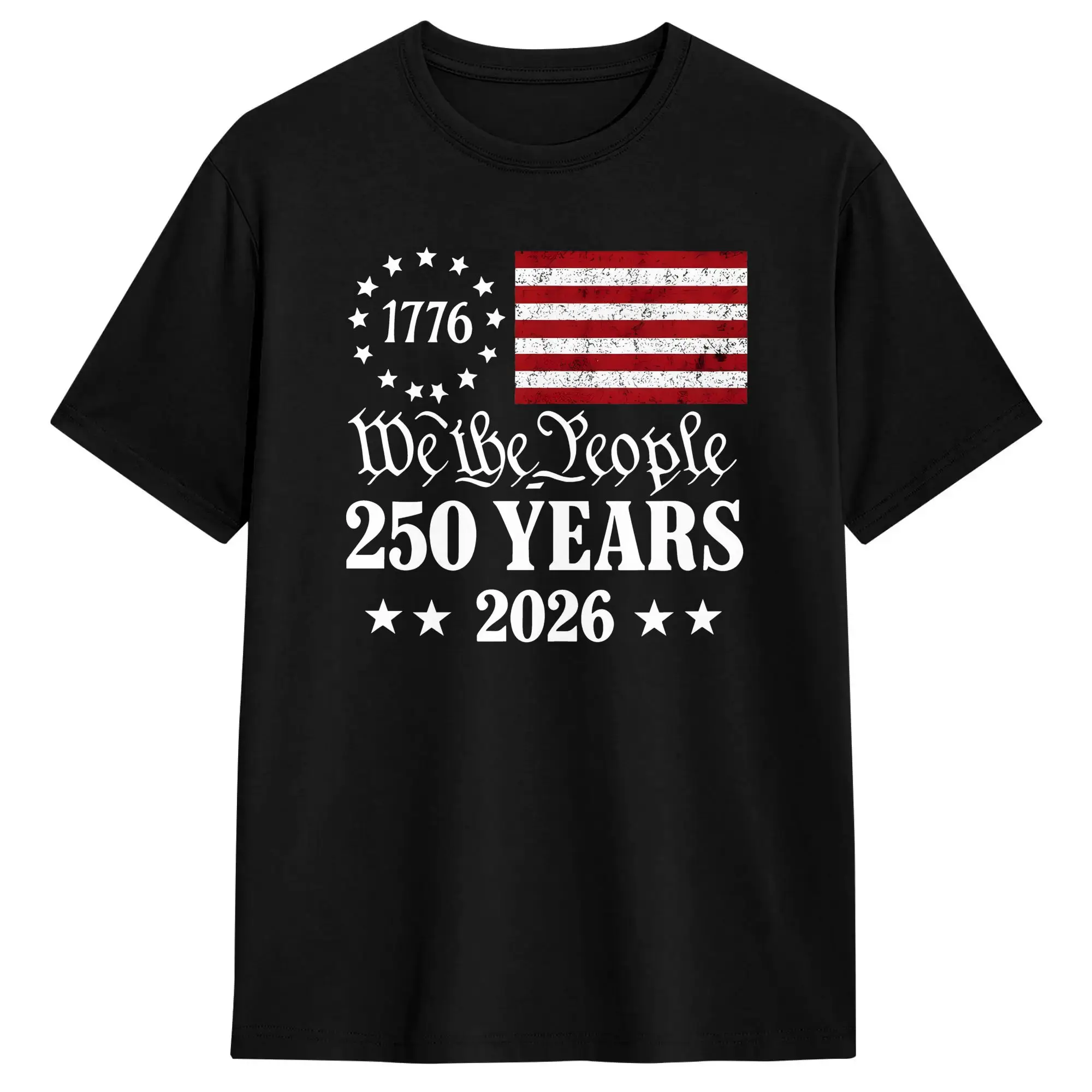U.S. 250Th Anniversary T-Shirts Men  Vintage 100% Cotton Tee Shirt Crew Neck Short Sleeve T Shirts Plus Size Clothes