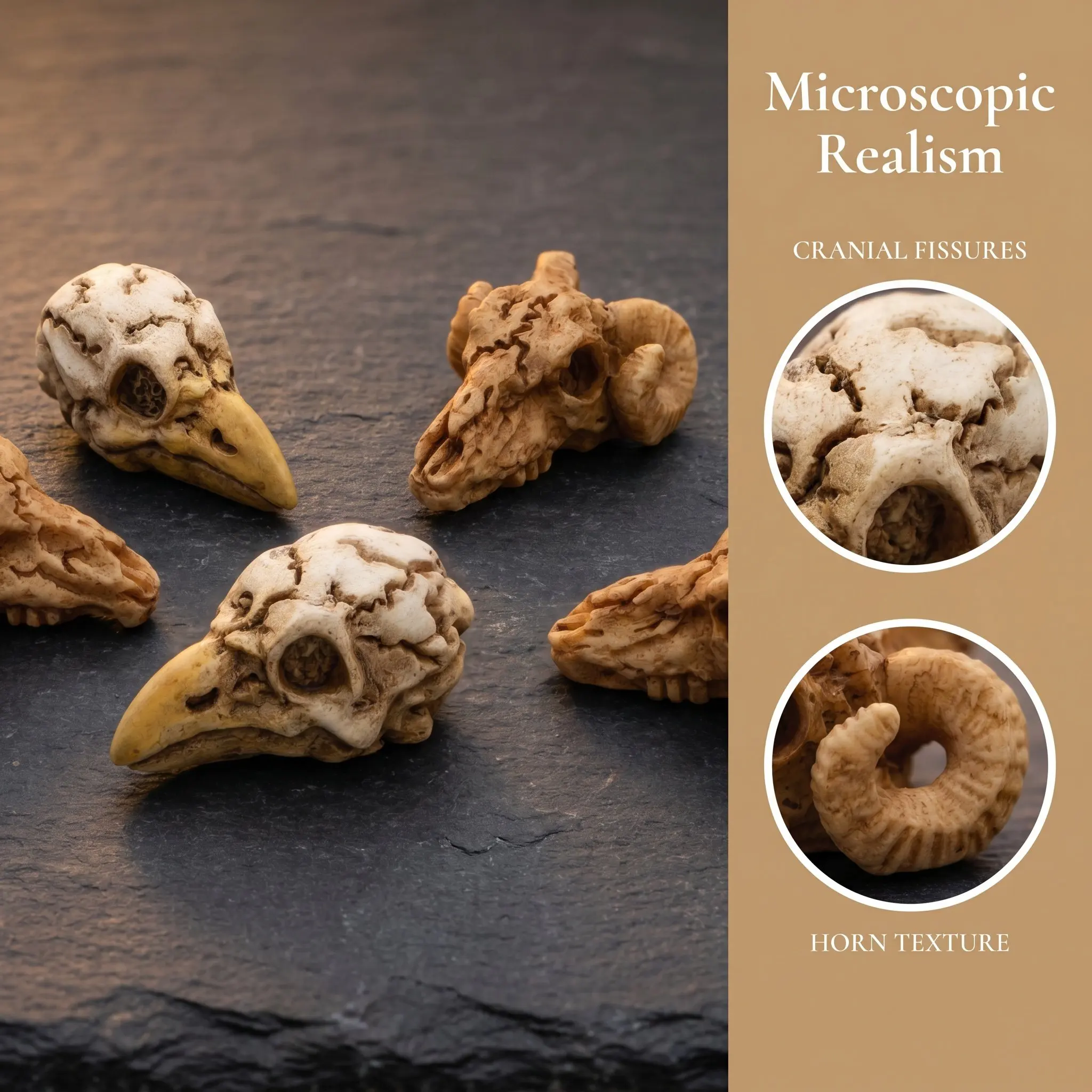 20pc Mini Figures Ornaments Realistic Animal Skulls Resin Crow & Sheep Styles Bone Model for Halloween Table Decoration