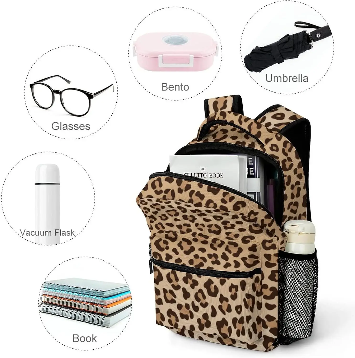 Leopard Backpack School Bag For Students Teens Men Women Laptop Backpacks Travel Daypack Bag With Multiple Pockets