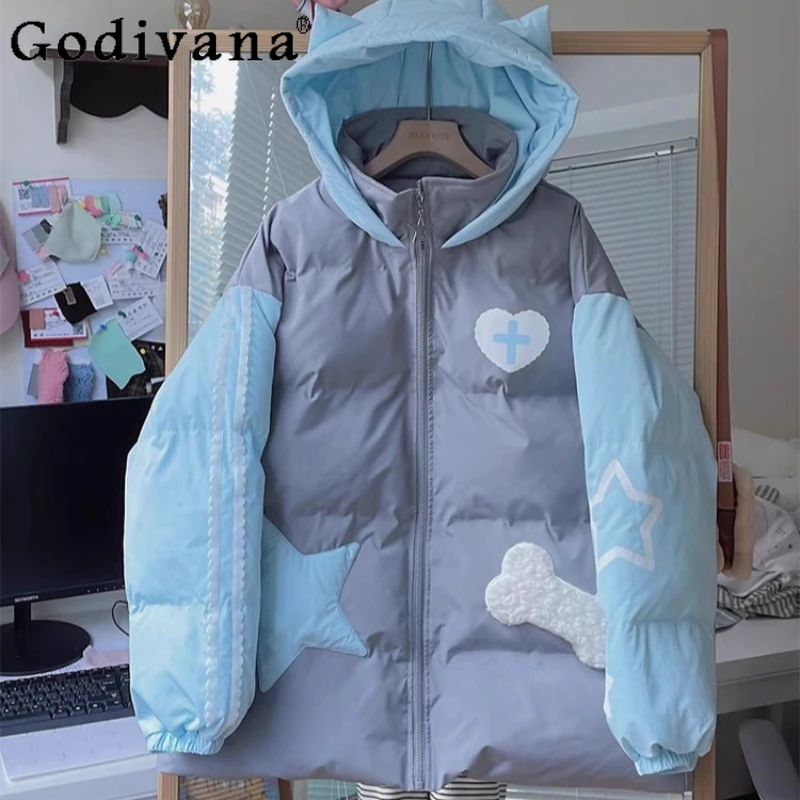 

Осенне-зимние утепленные парки с капюшоном, женская оригинальная субкультура, хлопковая куртка-пуховик, женские милые парки в японском стиле