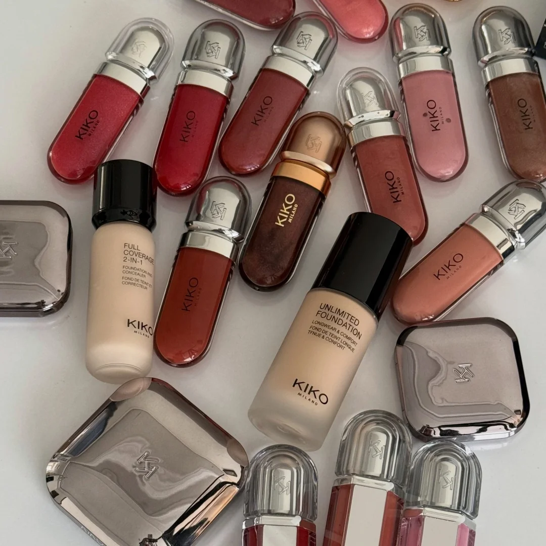KIKO Milano 3D Hydra Lipgloss & Wet Dry Powder Foundation, aufpolsternd, spiegelglänzend, feuchtigkeitsspendend, nicht klebrig, Glaseffekt, geschmeidiges Make-up