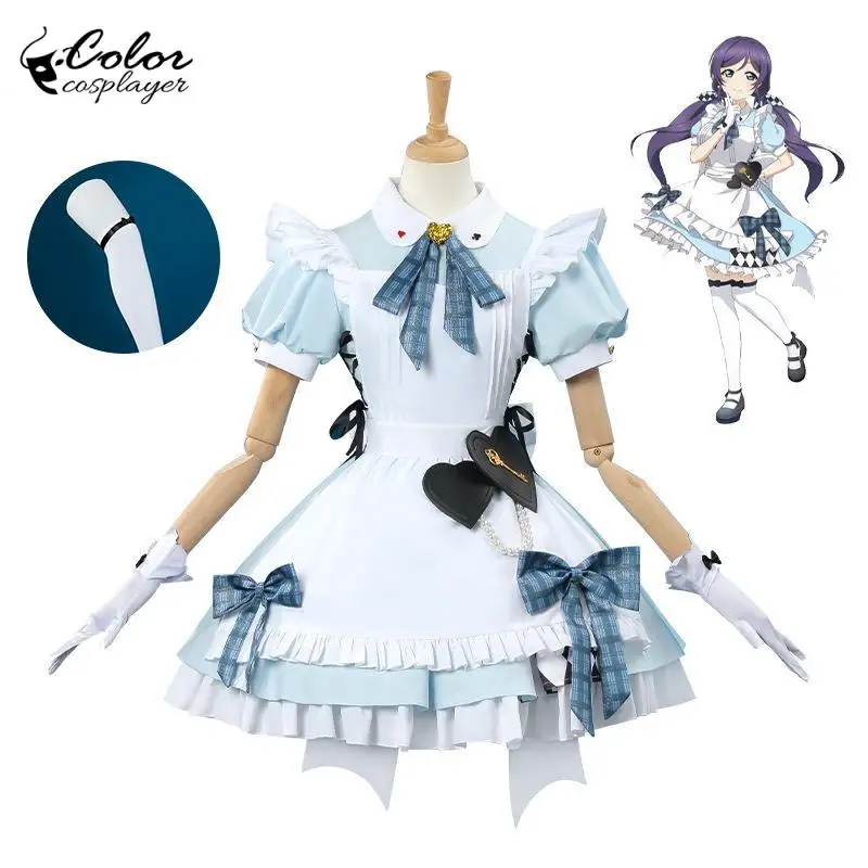 

Anime Nozomi Tojo Dress Suit Japanese Cartoon Idol Cosplay Costume Comic Con Women Dress Short Sleeved Robe Role Blue Gown