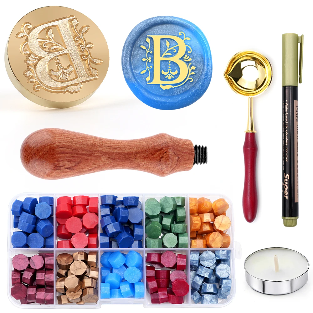 A-Z letter Wax Seal Stamp Kit with 200pcs Sealing Wax Beads, Great for Embellishment of Wedding Invitations, Wine Packages, Gift