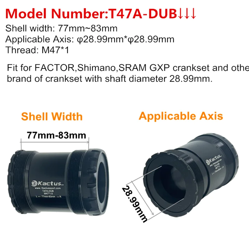 T47A-DUB Bicycle Bottom Bracket 77-83mm Road Mtb 28.99mm Crank Ceramic Central Movement Fit for Factor/Shimano/SRAM Bike Parts