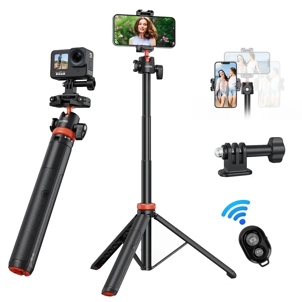 

TP-02 Extendable Tripod 51" Selfie Stick Phone Vlog Tripod Stand with Phone Clip 360° Ballhead for iPhone Sony Canon GoPro