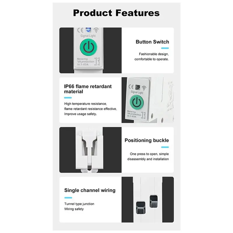 ABKQ-8X Tuya Wifi Smart Circuit Breaker 1P+N 63A Din Rail Switch With Electricity Statistics Remote Voice Control
