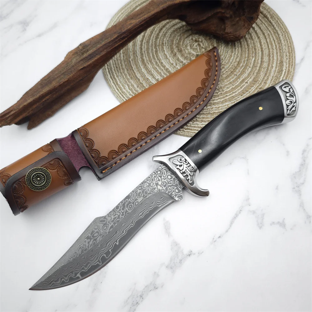 

High Hardness VG10 Damascus Blade Ebony Handles Combat Survival Knife, Tactical Hunting Tools, Outdoor Wilderness Jungle Knives