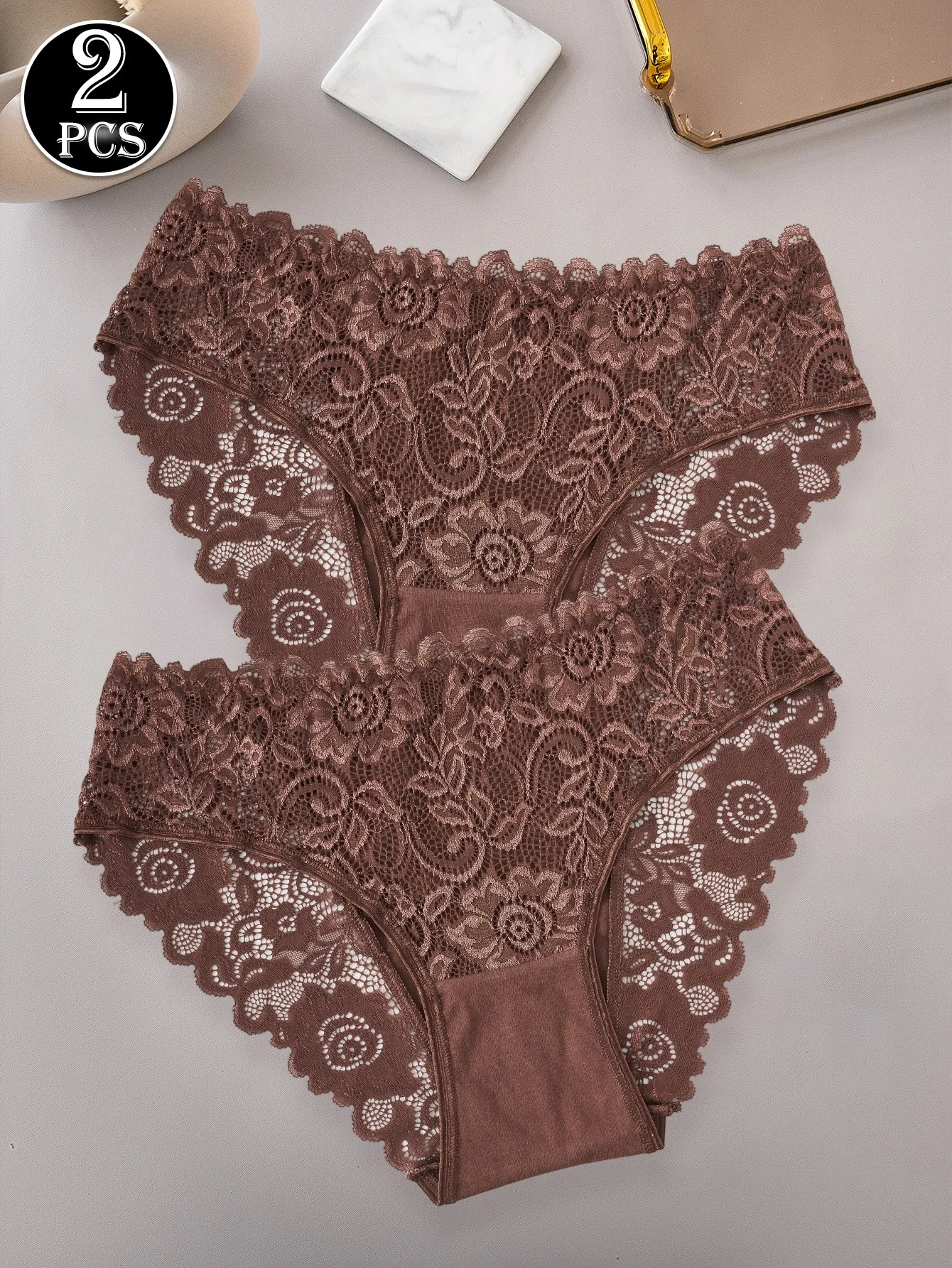 2pcs Women's Mid Waist Briefs, Elegant Underwear, Comfort Version, Casual or Special Occasions, Daily Essentials