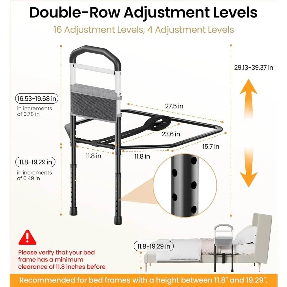 Riel de seguridad para cama ajustable para personas mayores con bolsa de almacenamiento, soportes de 350 libras, se adapta a camas de doble a king, negro