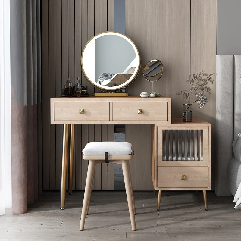 Customizable Comò in legno massello leggero di lusso color noce nero moderno semplice tavolo da trucco per camera da letto