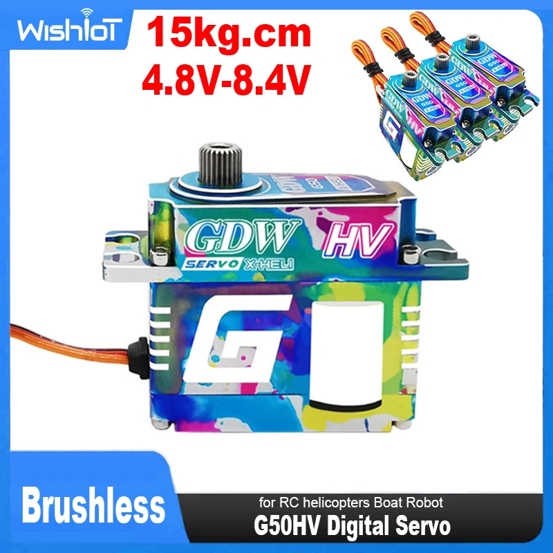 GDW G50HV Digitale Servo 15kg.cm Borstelloze Motor 0.09s 6.0V-8.4v Borstelloze Tuimelschijf Servos Stalen Tandwiel voor RC helikopters