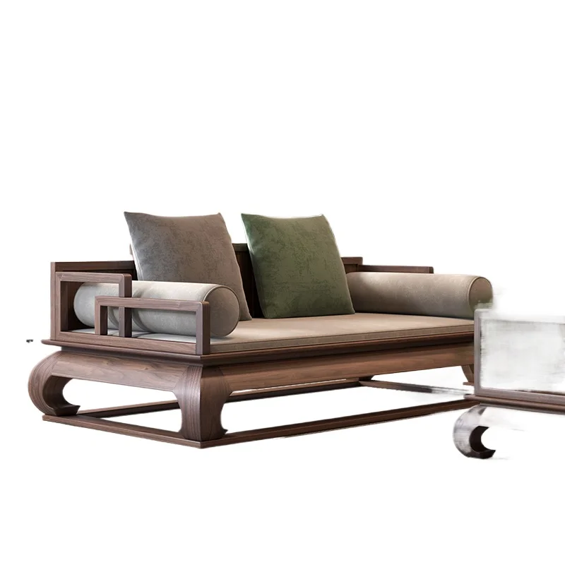 

*New Chinese-style all-solid wood sofa modern combination Zen living room Chinese-style high-end villa black walnut