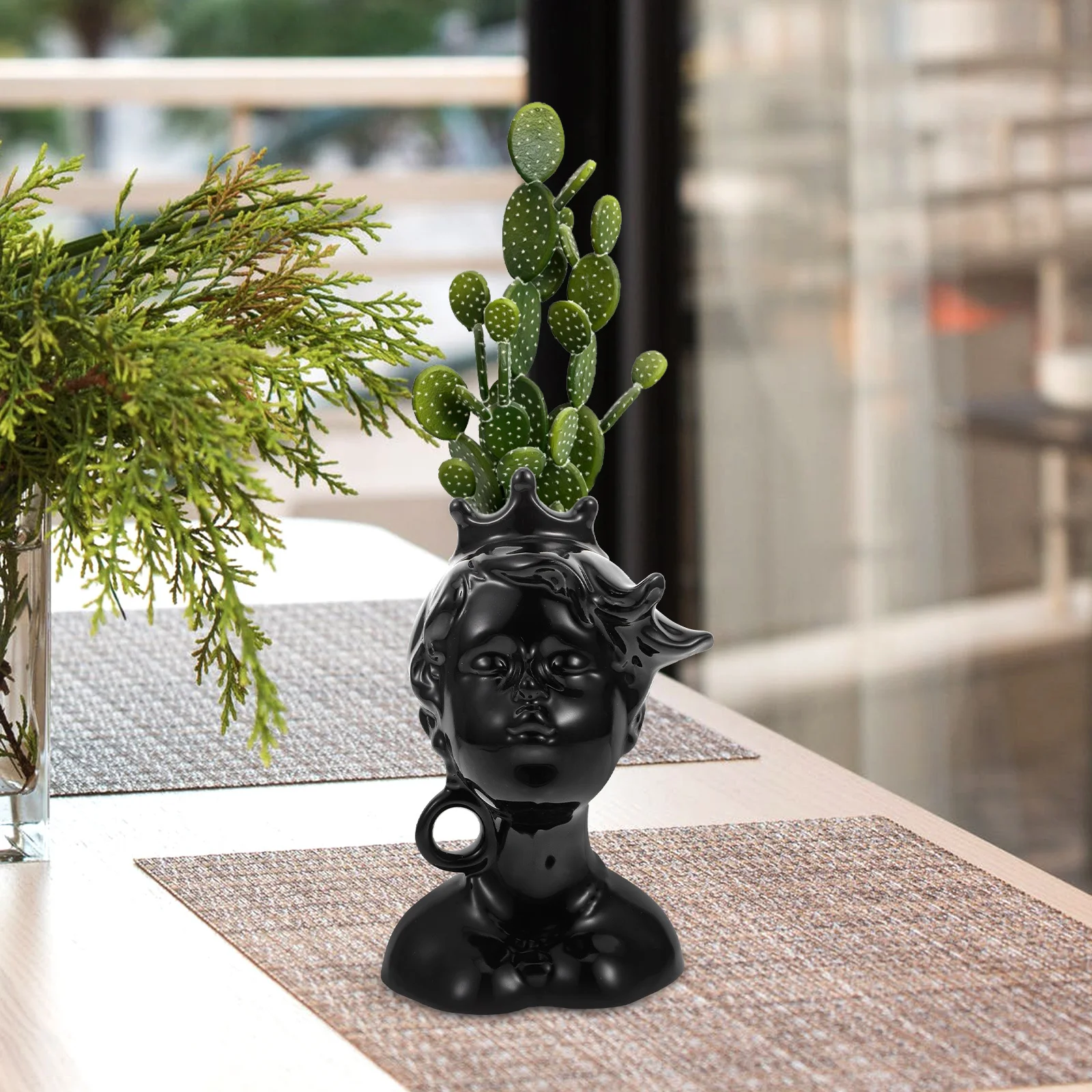 

Stylish Porcelain Flower Vase Ornament Handcrafted Facial Design for Dried Flower Display Household Decorative Accessory