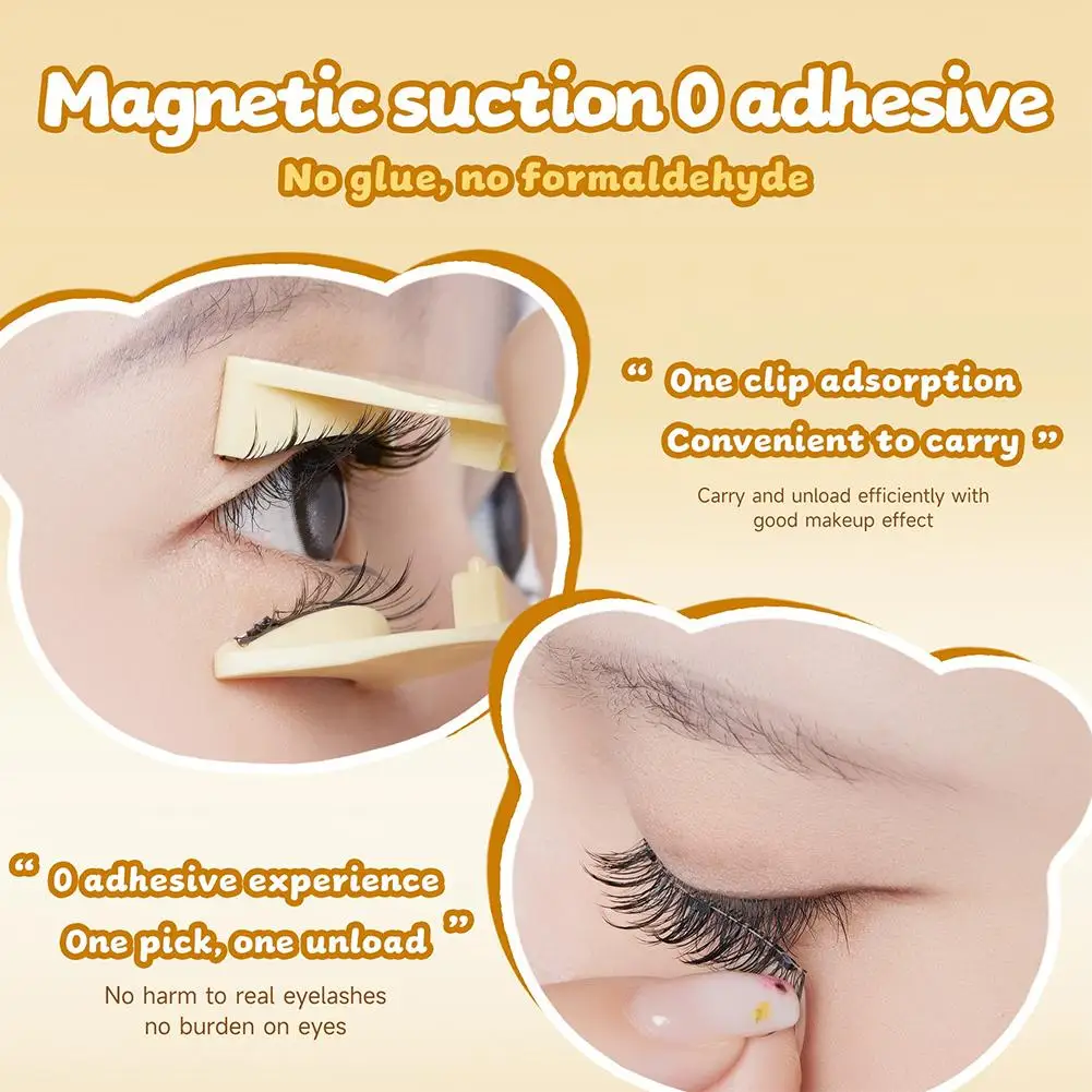Magnetic False Eyelashes Thick And Hard Stems Natural Curled Glue-free False Eyelashes 1 Pair, Reusable Makeup Tool