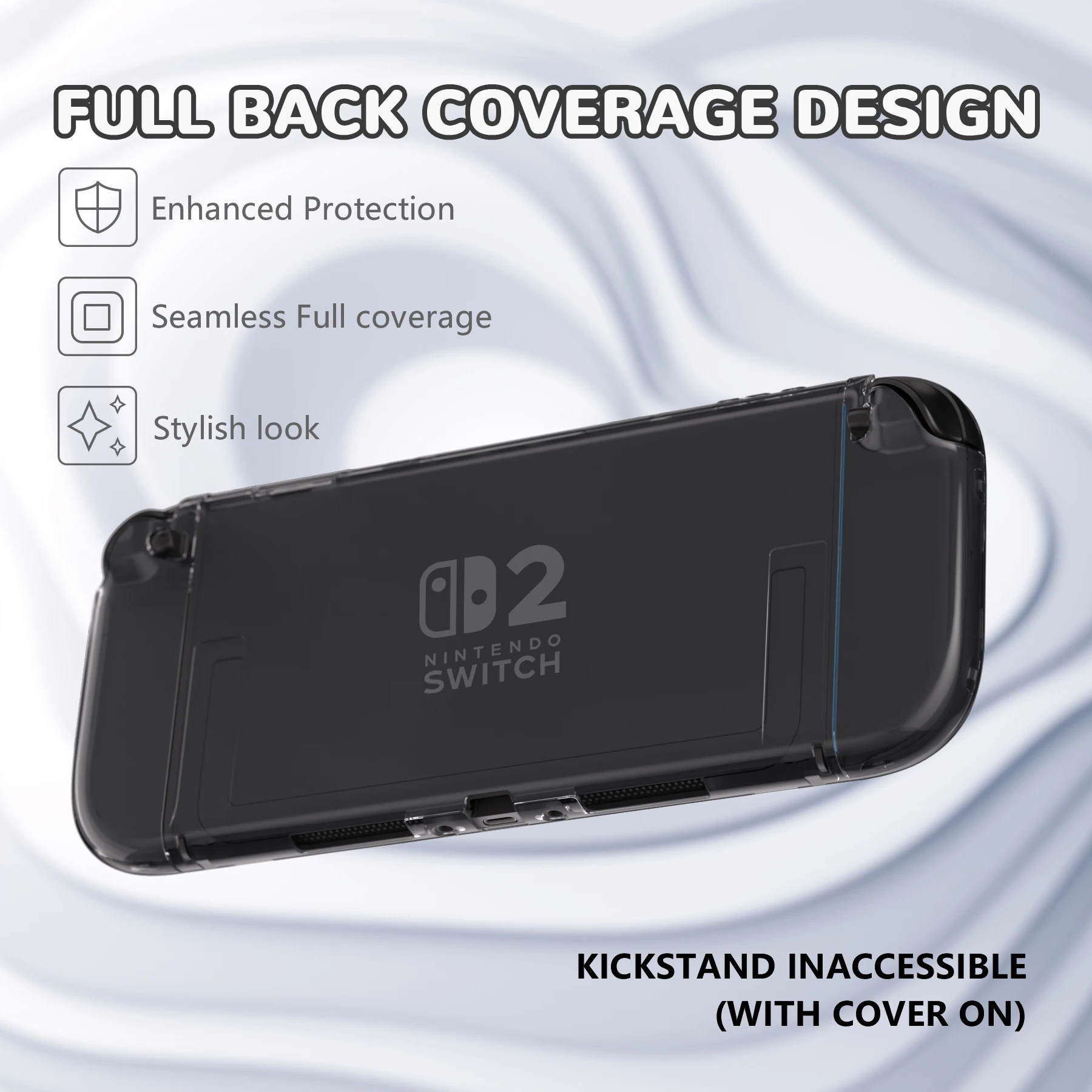 플레이바이탈 닌텐도 스위치 2용 도킹 가능 그립 커버, 스크래치 방지 투명 보호 케이스 (접이식 스탠드 및 썸 그립 포함)