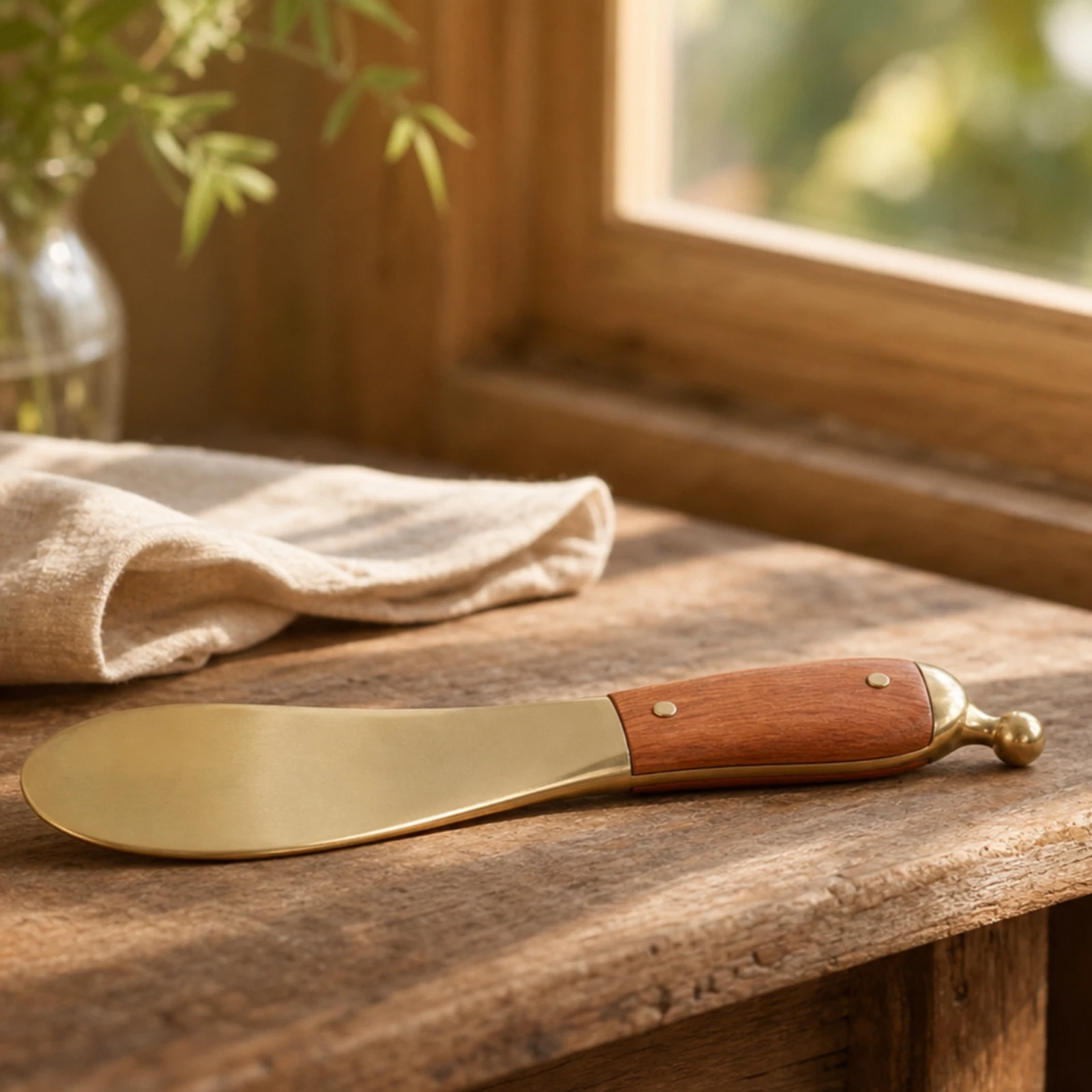 Brass Gua Sha Board Long-Lasting Gua Sha Tool with Wooden Handle Acupressure Tool with Wooden Handle Smooth Scraper Easy To