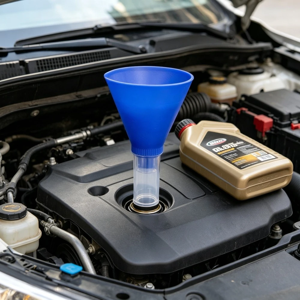 Automotive Oil Funnel Car Engine Oil Change Tool with No Spill Leak Proof Transparent Adapter Silicone Funnel for Easy Oil