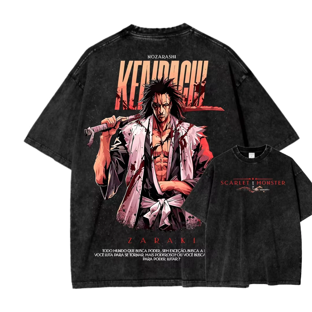 Bleach Anime Graphic T-shirt Vintage Washed Shinigami Merch Harajuku Unisex Oversized Crew Neck Cotton Short Sleeve Tee Tops