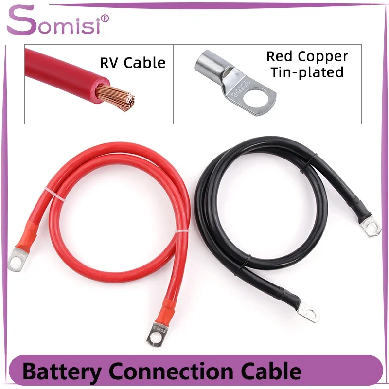 

Battery Inverter Connection Cable Set with M8 Terminals 8/6/4/2 AWG Tin-plated Copper Connection Wire for Car/Inverter/UPS