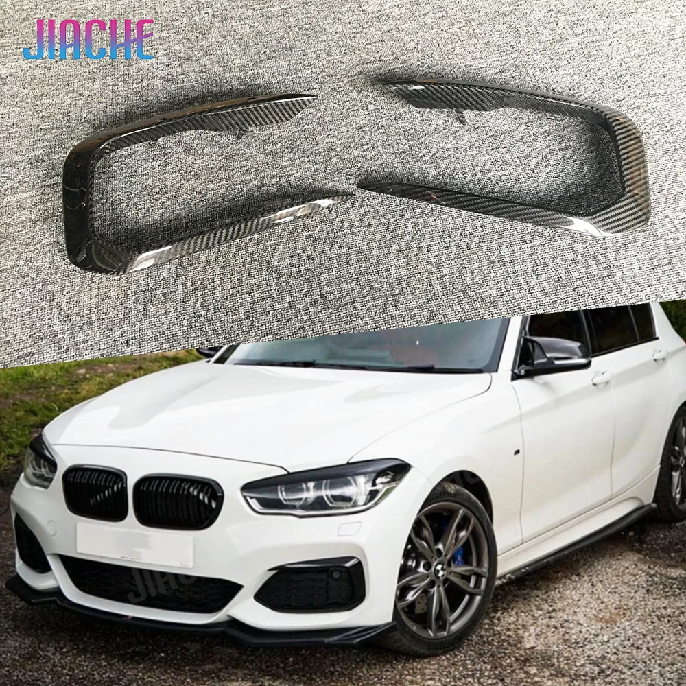 

Dry Carbon Fiber Front Fog Lamp Wind Knife Fangs Trim Strips For BMW 1 Series F20 M Sport M135i M140i Hatchback 2016-2018 FRP