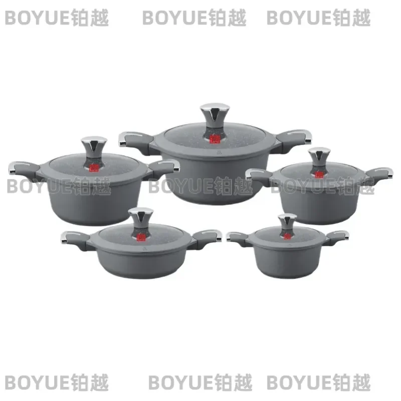 10 Piece Aluminum Granite Cookware Set Non Stick Die Cast Soup Pot With Silicone Lid Kitchen Cooking Pots And Pans