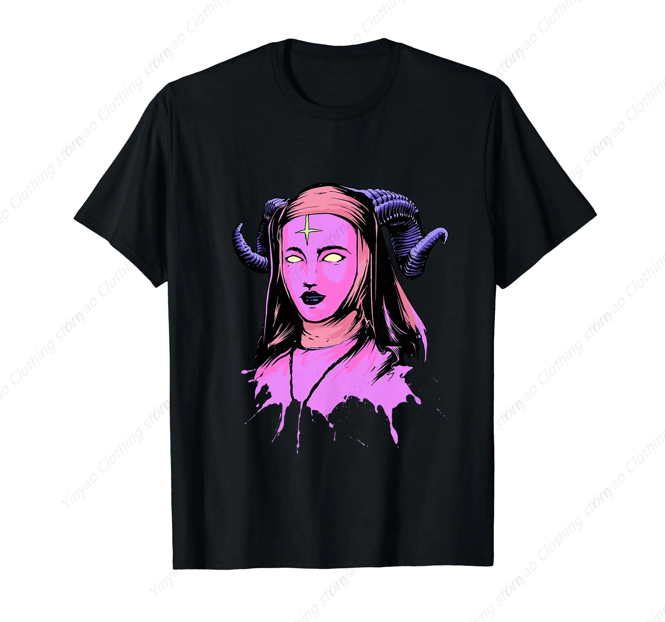 

Babbitt Gothic Devil Nun Printed Men's Shirt Evil Witchcraft Satan Mysterious Gothic T-shirt Pure Cotton Cool Short Sleeve