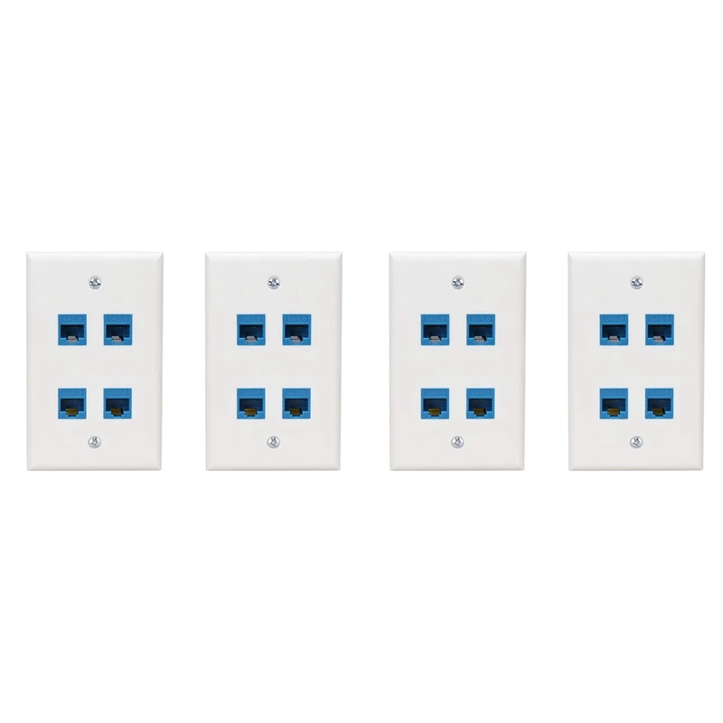 4X Ethernet Wall Plate 4 Port Wall Plate Female-Female Compatible With For Cat7/6/6E/5/5E Ethernet Devices -Blue