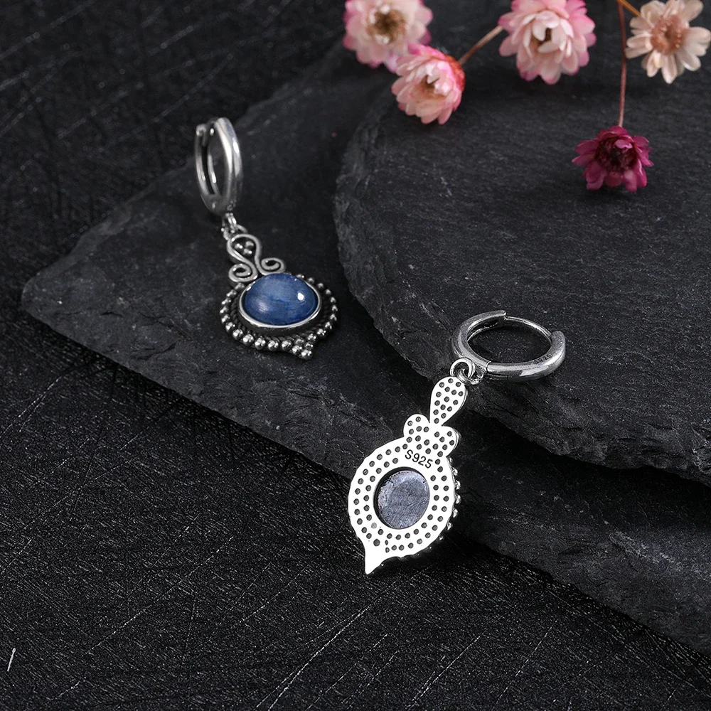 New Elegant Natural Kyanite Silver Drop Earrings for Women Vintage Jewelry Wedding Engagement Hoop Earrings Gifts